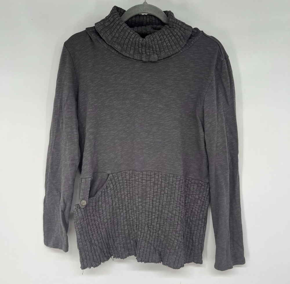 Chalet et Ceci Top Womens S Gray Cowl Neck Ribbed Knit USA Made Lagenlook